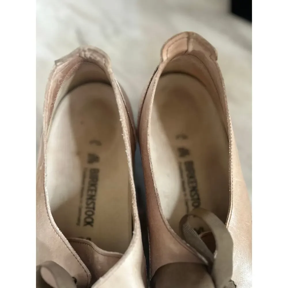 Birkenstock Perugia Minimalist Light Pinkish Tan Lace Up Round Toe Oxford Flat
